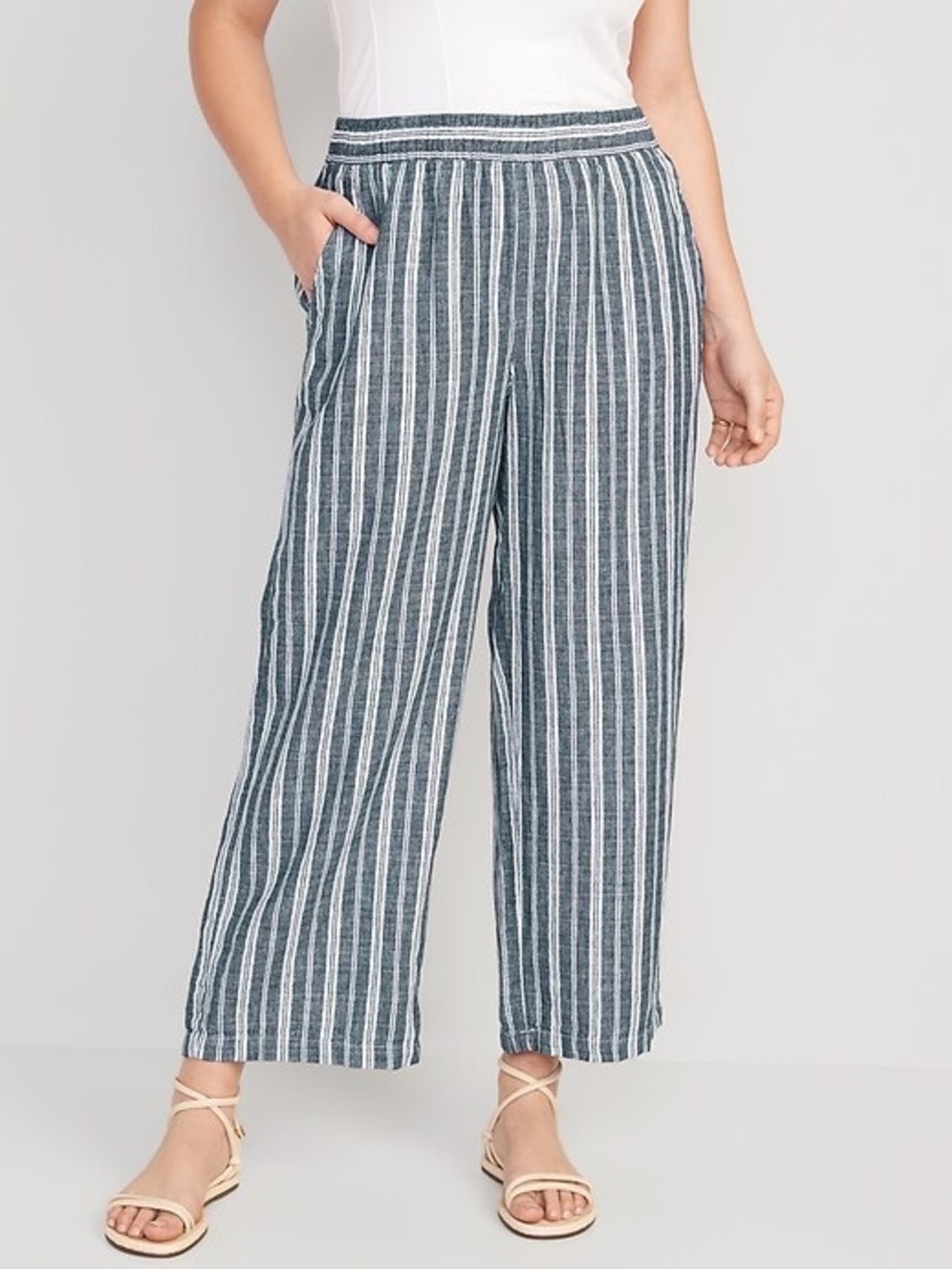 NWOT Old Navy High-Waisted Striped Linen-Blend Wide-Leg Pant
